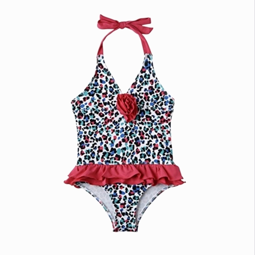 NWT Pink Platinum Multicolor Leopard Kids Swimsuit 3T